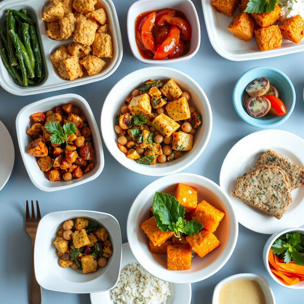 Plant-based protein dishes with lentils, chickpeas, and tofu